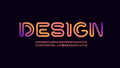 Digital alphabet, font from thick wire, technology style letters and numbers, vector illustration 10EPS