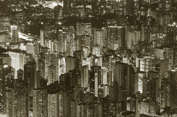 Night scene of aerial view of Hong Kong city