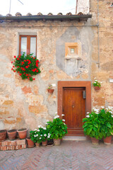 Fototapeta na wymiar Exterior of residential house in Pienza, Tuscany, Italy