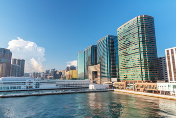 Fototapeta na wymiar Pier in Victoria harbor of Hong Kong city