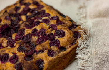 Berry pie with cherries. Homemade baking. High quality photo