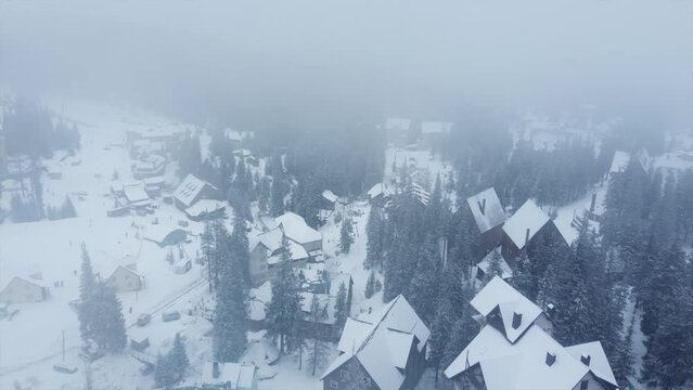 Winter Mountain Dragobrat. Aerial View. Carpatian. Ukraine