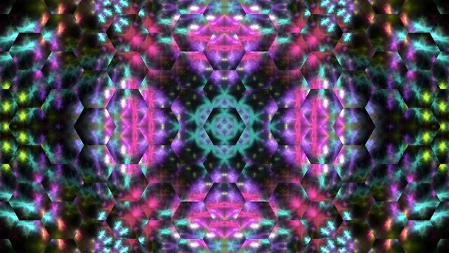 Kaleidoscope of fast moving background in hex pattern abstract animation