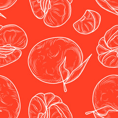 Orange color citrus mandarine seamless pattern