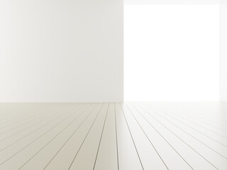 3d rendering of white empty room and wooden floor. Contemporary interior background.