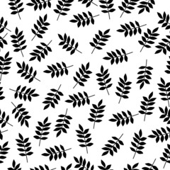 A simple pattern of plants. white background, black  plants, leaves. Print is well suited for textiles, banners and packaging.