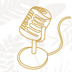 microphone drawing by one continuous line, isolated vector