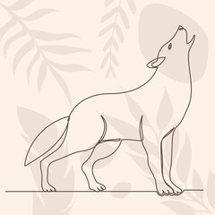 wolf drawing in one continuous line, isolated vector