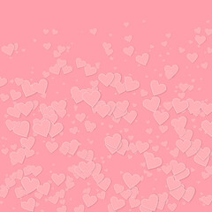 Pink heart love confettis. Valentine's day gradient modern background. Falling stitched paper hearts confetti on pink background. Cute vector illustration.