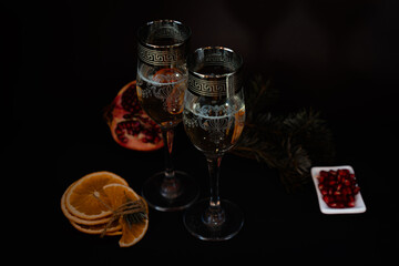Two glasses of sparkling wine.