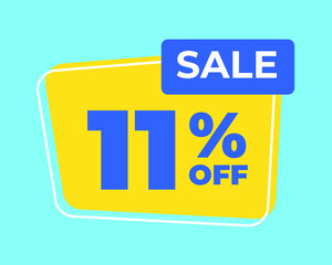 11% off tag eleven percent discount sale blue letter yellow background