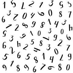 Numeral vector seamless pattern. Handwritten lettering modern brush calligraphy. Figures 1, 2, 3, 4, 5, 6, 7, 8, 9, 0 are beautifully and neatly hand-drawn. Black numbers with thick and thin lines.