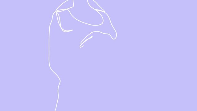 Continuous white one line drawing pregnant woman with big belly on violet background. Self drawing animation pregnancy. Hand drawn silhouette picture, simple design. 2D, 4k stock footage. Line art.
