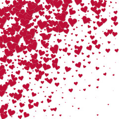 Fototapeta na wymiar Red heart love confettis. Valentine's day gradient adorable background. Falling stitched paper hearts confetti on white background. Dazzling vector illustration.