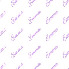 The female name is Emma. Background with the female name Emma. Seamless pattern. A postcard for Emma. Congratulations for Emma.