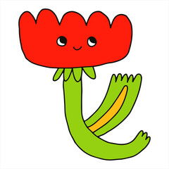 vector character - a retro flower with a face.Psychedelic kid core 70s and 80s.Logo for an organic company, florist, garden, farm. Tattoo template.Quirky isolated floral logotype sticker.Childish dude