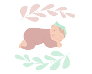 The cute baby is sleeping. Vector illustration.