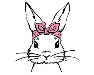 Fototapeta na wymiar Cute bunny face with bandana. Sweet t-shirt print.