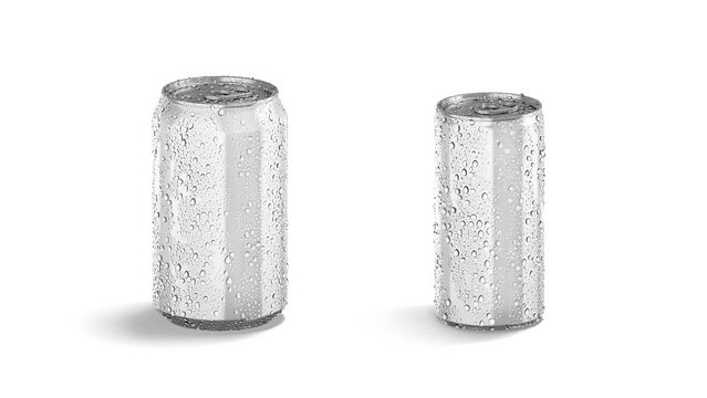 Blank white 280 ml and 330 ml soda can mockup, looped rotation