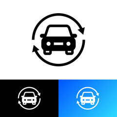 Car in arrows. Sync car thin line icon. Vector illustration.