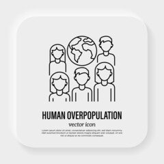 Human overpopulation thin line icon. People around the planet. Overcrowding. Ecological problem. Vector illustration.