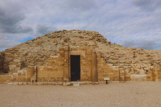 Ancient Ruins and Columns near the Funerary complex and Stepped Pyramid of Djoser at Saqqara, Egypt