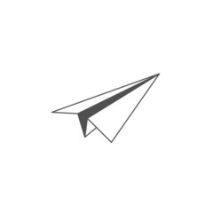 Paper plane icon on white background. Black and white plane flying in the sky.