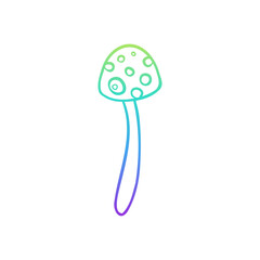 Magic mushrooms. Psychedelic hallucination. Gradient colorful vector illustration isolated on white. 60s trippy hippie art.