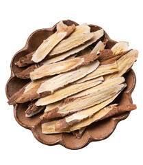 Chinese herbal medicine Astragalus root isolated on white background.
