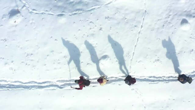 people walking in the snow during the day