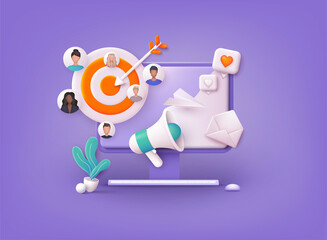 Digital marketing, smm digital web technology. Web analytics and marketing social media concept. 3D Web Vector Illustrations.