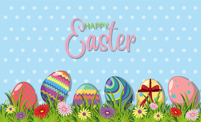 Happy Easter design with eggs and flowers