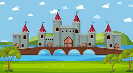 Medieval palace scene in cartoon style