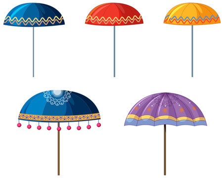 Set of umbrellas with indian patterns