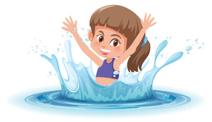 A water splash with fun girl on white background
