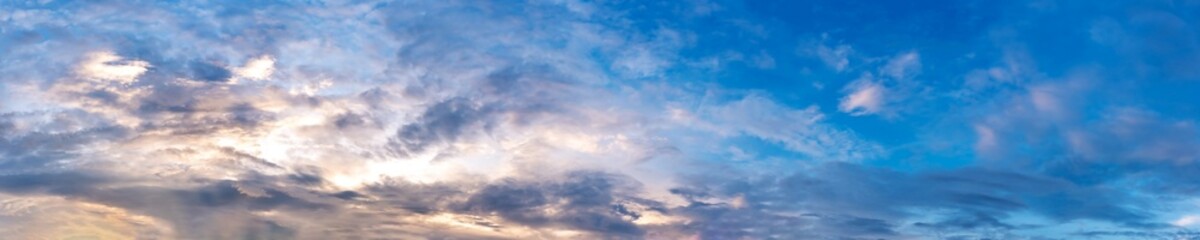 Panorama sky with cloud on a sunny day. Beautiful cirrus cloud.