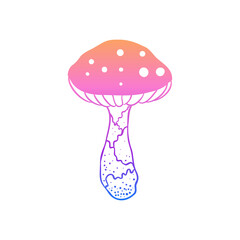 Magic mushrooms. Psychedelic hallucination. Gradient colorful vector illustration isolated on white. 60s trippy hippie art.