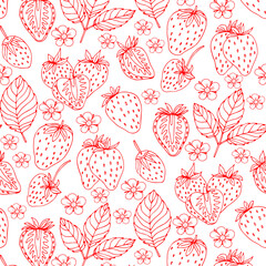 Hand drawn strawberry outline strawberry seamless pattern. Vector illustration.