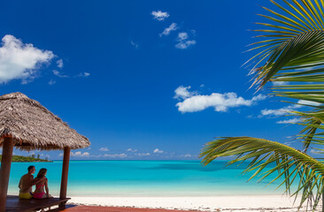 Beach with tropical house luxury vacation resort Bahamas