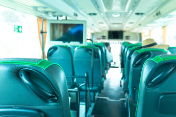 Background in empty public bus, abstract transportation background