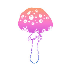 Magic mushrooms. Psychedelic hallucination. Gradient colorful vector illustration isolated on white. 60s trippy hippie art.