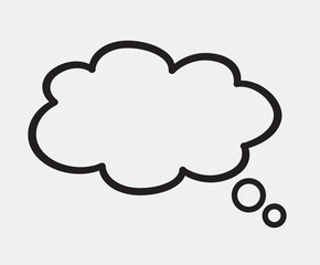 Think bubble isolated on grey background. Trendy think bubble in flat style. Modern template for social network and label. Creative thought balloon. Cloud line art, vector illustration