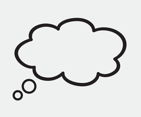 Think bubble isolated on grey background. Trendy think bubble in flat style. Modern template for social network and label. Creative thought balloon. Cloud line art, vector illustration