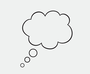 Think bubble isolated on grey background. Trendy think bubble in flat style. Modern template for social network and label. Creative thought balloon. Cloud line art, vector illustration