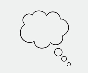 Think bubble isolated on grey background. Trendy think bubble in flat style. Modern template for social network and label. Creative thought balloon. Cloud line art, vector illustration