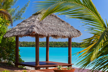 Beach with tropical house luxury vacation resort Bahamas