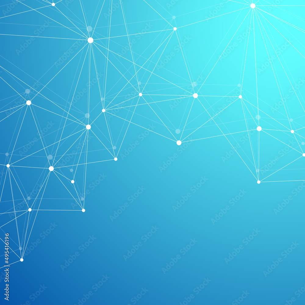Poster Abstract plexus background with connected lines and dots. Wave flow. Plexus geometric effect Big data with compounds. Lines plexus, minimal array. Digital data visualization, illustration
