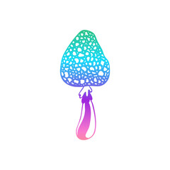 Magic mushrooms. Psychedelic hallucination. Gradient colorful vector illustration isolated on white. 60s trippy hippie art.