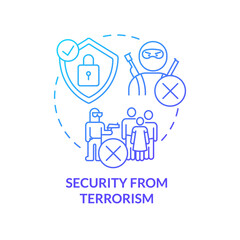 Security from terrorism blue gradient concept icon. Armed forces. National protection program abstract idea thin line illustration. Isolated outline drawing. Myriad Pro-Bold font used