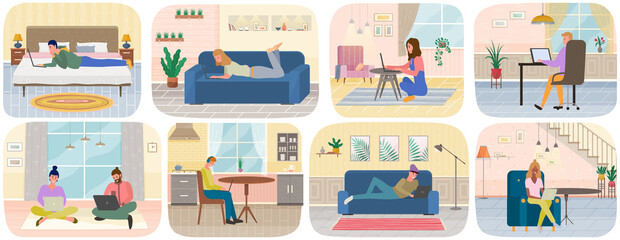 Chatting, communication and sending messages via Internet. People using laptop to chat. Typing on computer keyboard, online home relaxation and work. Spends time at laptop for communication online